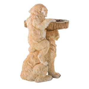 Deux chiots Golden Retriever ludiques Bain d'oiseaux en résine peint à la main par tous les temps <span class=keywords><strong>Paysage</strong></span> et accent de jardin en bois - Product Image 5