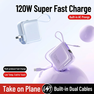 พาวเวอร์แบงค์ 120W พร้อมปลั๊ก AC ในตัว สายชาร์จเร็วคู่ รองรับการชาร์จเร็วของ Apple เหมาะสำหรับการเดินทาง - Product Image 3