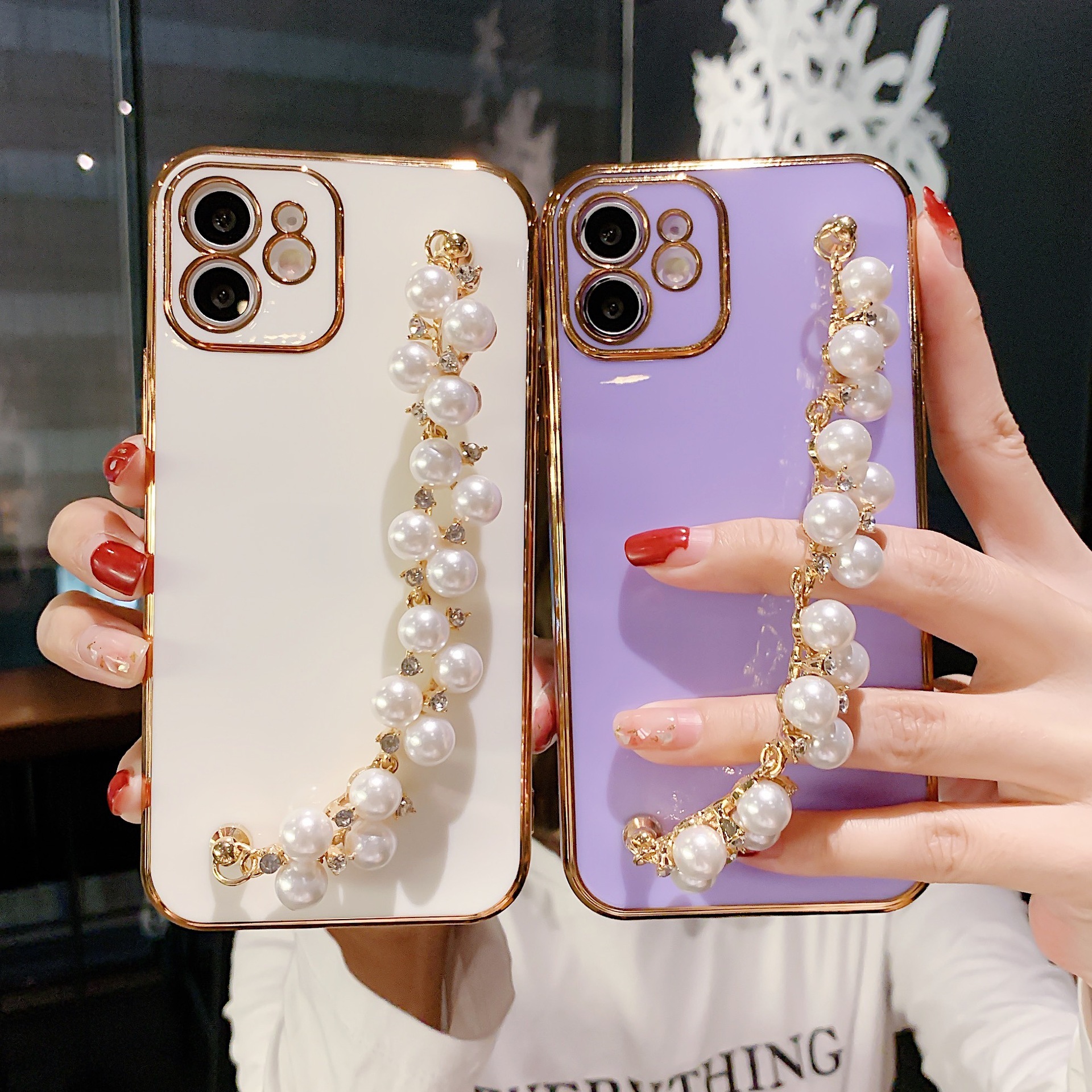 Coque de téléphone portable de luxe avec sangle en chaîne, plaqué or, pour iphone XS XR XS MAX 1112 pro 12 pro max 13 pro max