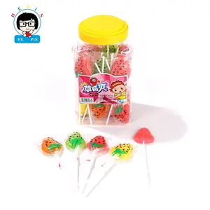 Bán buôn OEM đặt hàng chất lượng cao dâu tây hình Lollipop hương vị trái cây ngọt ngào chai Kẹo gậy cho trẻ em