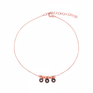 Hollow Design Black Zircon Stone Beaded Chain Turkish Handmade Wholesale 925 Silver Sterling <b>Anklet</b> for Women - Product Image 2