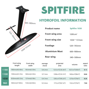 ชุดคาร์บอนไฮโดรฟอยล์ครบชุด พร้อมเสาอลูมิเนียมสีแดง Spitfire 1030 ปีกหน้า ชุดฟอยล์เต็มรูปแบบ สำหรับ Wing Surf และ Wake Foiling - Product Image 2