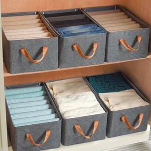 Clothing Organizer <b>Storage</b> Box Gray 47x28x20 Rectangular With Handles For Bedroom <b>Clothes</b> Folding Drawer Style - Product Image 1