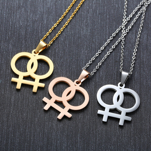 Barato al por mayor LGBT lesbiana símbolo joyería plata/oro/chapado en oro rosa Acero inoxidable minimalista mujer símbolo collar - Product Image 1