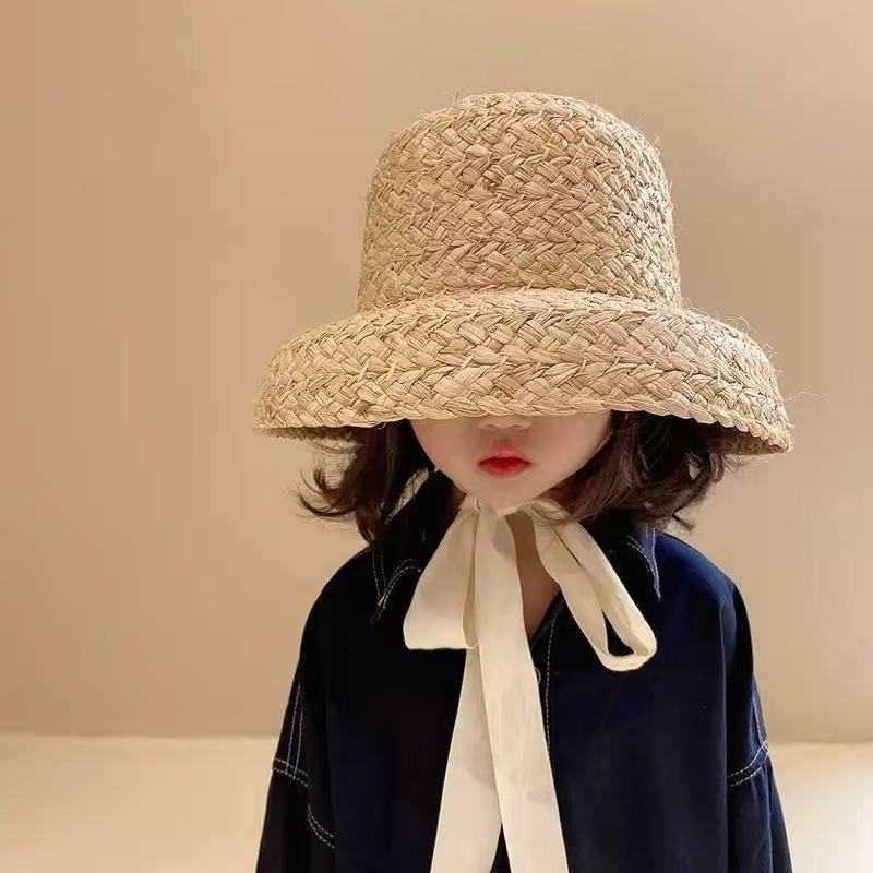 Корейская соломенная шляпа в стиле Instagram, детская соломенная шляпа из рафии, летняя шляпа для девочек в японском стиле, защита от солнца с большими краями