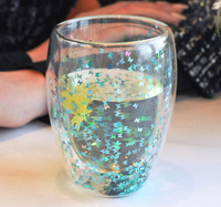 Tasse créative en verre borosilicaté à double paroi avec tasse à thé à l'eau de lait et café pailleté pour un usage domestique