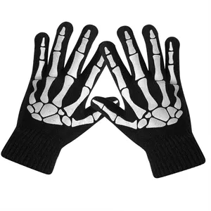 Gant d'hiver pour hommes, gants en tricot extensible acrylique, avec impression de crâne en PVC, pour garçons