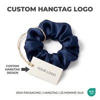 Pochette personnalisée bleu marine pour élastiques à cheveux en soie et chouchous en soie de mûrier tissée, accessoires de voyage pour femmes, avec étiquette de marque, vente en gros
