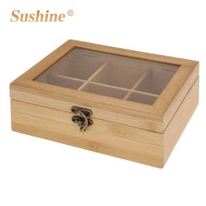 Sac à thé en bambou acrylique, de qualité alimentaire, boîte de rangement organisateur avec 6 compartiments - Product Image 2