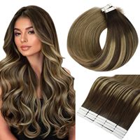 Extensions de cheveux humains vierges russes Remy, lisses, double trame, ruban adhésif avec double trame machine