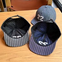 Gorra de Moda Urbana Unisex de 6 Paneles, de Algodón Bordado a Rayas Vintage, Ajustable, con Visera Plana, para Todas las Temporadas