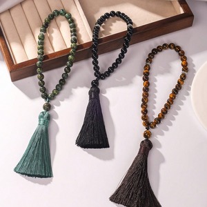 Bracciale con 33 Perle Rotonde in Pietra Naturale <span class=keywords><strong>di</strong></span> Pino Africano, Cristallo Curativo, con Nappa - Ingrosso Fabbrica - Product Image 4