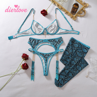 Dierlove Fashion Pakaian Dalam Motif Reptil Tali Pengikat yang Dapat Disesuaikan Set Lingerie Kulit Ular