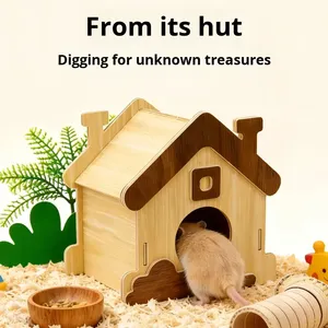Maisonnette en bois pour chinchilla Golden Bear Villa, portable, respirante, cage jouet pour petits animaux, toutes saisons, style dessin animé, pour salons d'enfants - Product Image 5