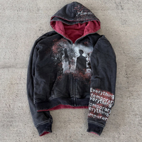 Sudadera con capucha de corte holgado y largo, con cremallera completa, estilo streetwear, lavado ácido, vintage, reversible, corte cuadrado, estampado DTG, para fabricantes de ropa, venta al por mayor