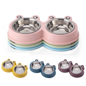 Mangkuk ganda anjing kecil yang ramah lingkungan bentuk kodok lucu plastik & baja tahan karat mangkuk pencampur makanan kucing peliharaan perlengkapan ODM - Product Image 1