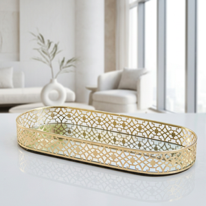 Manufacturers Luxury Brass Designer <b>Mirrored</b> Trays High Quality Home and Hotels Decorative Items - Product Image 1