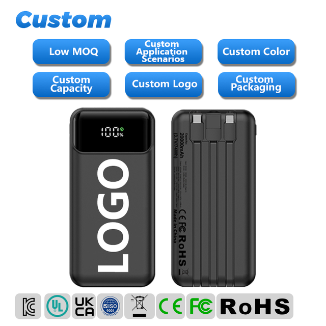 Power Bank 10000mAh Portable Charger 22.5W PD Fast Charging Built-in Cables LED Display Battery Pack Power Station