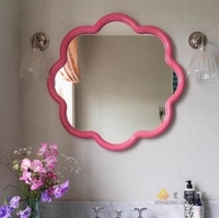 Cermin Dinding Bunga Begonia Vintage Modern Dekoratif dengan Bingkai Merah untuk Ruang Tamu, Kamar Tidur, Pintu Masuk, Grosir