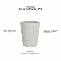 Pot de fleurs conique nordique 39,5 cm, aspect ciment gris clair mat texturé, vente en gros pour intérieur et extérieur