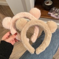 Serre-tête mignon en peluche avec oreilles d'ours pour femme, idéal pour l'automne et l'hiver, fait main, pour le lavage du visage et accessoires capillaires