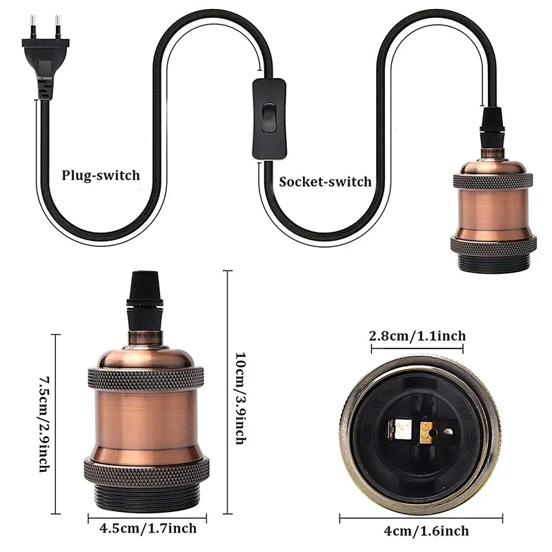 1.8m Power Cord Cable E27 Pendant Lamp Holder EU Plug 303 Switch 250V 4A for Hanging Lamp LED Bulb