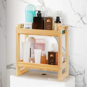 Estante de bambú de dos niveles, color madera natural, estante de almacenamiento independiente para baño, para cosméticos y toallas - Product Image 3