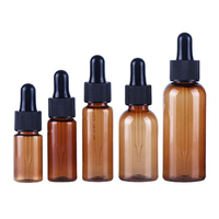 Flacon compte-gouttes en plastique ambré PET pour huile essentielle avec pipette en verre, disponible en 5 ml, 10 ml, 15 ml, 20 ml, 30 ml, 40 ml, 50 ml, 60 ml, 80 ml, 100 ml, 120 ml