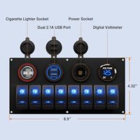 Panneau de Commande Étanche pour Bateau Marin, 8 Interrupteurs à Bascule 12V, Panneau de Commande à Bascule 12 Volts avec LED Bleue
