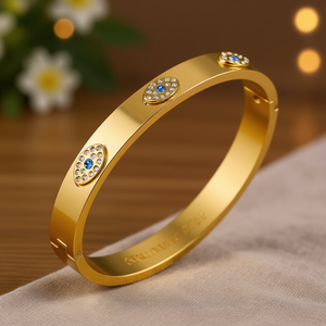 Brazalete Unisex de Acero Inoxidable con Diseño de Ojo Turco Chapado en Oro, Joyería de Moda - Product Image 2