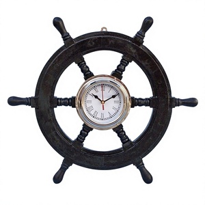 PERFECT COLLECTION Volant de bateau noir de 18 pouces, décoration murale, montre chromée, cadre en laiton, matériau PC, style côtier, fait main, pour bateau - Product Image 1