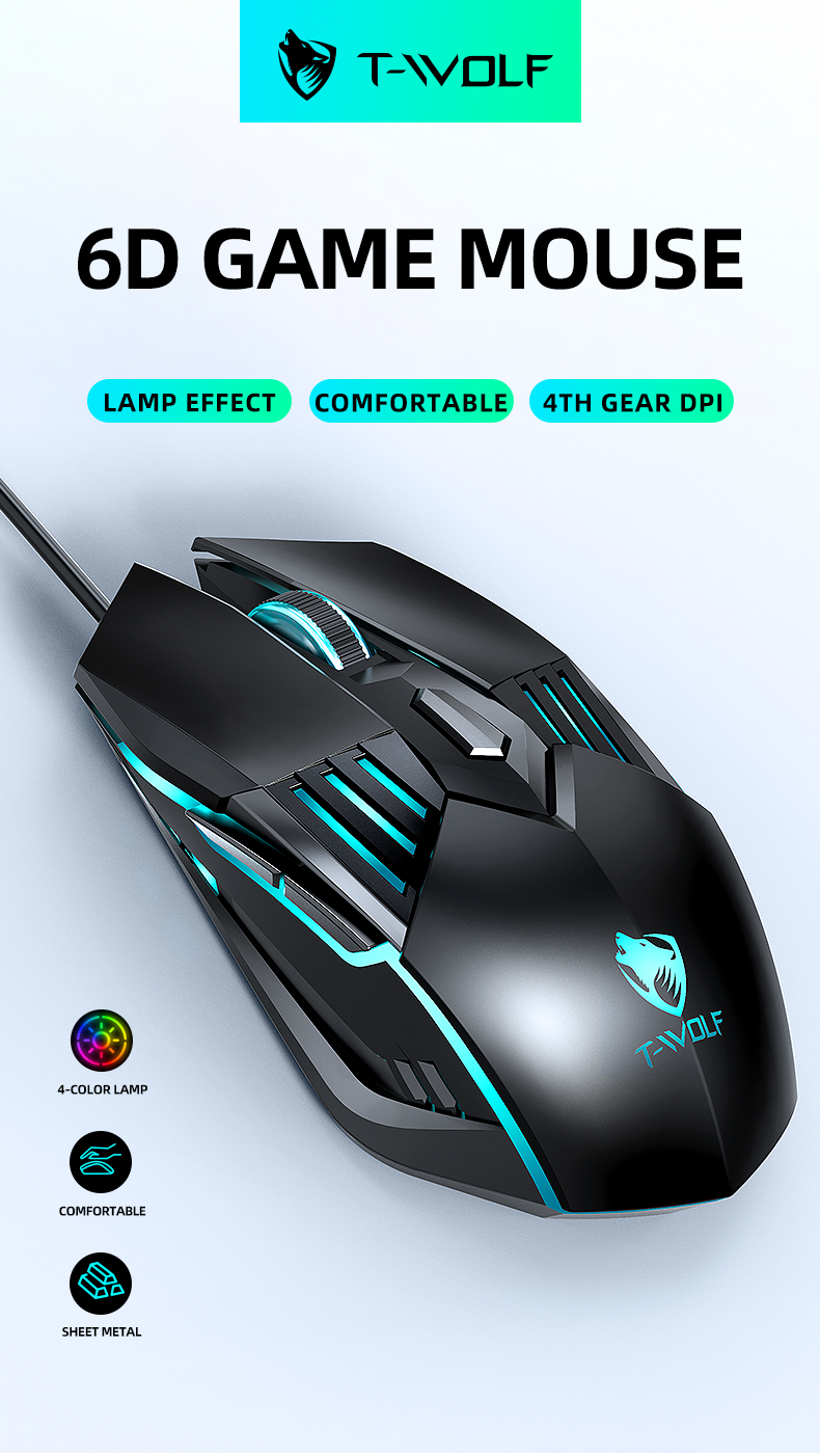New gadget TWOLF G560 Wired Mouse 6 keys adjustable dpi four-color breathing lamp for mouse gamer