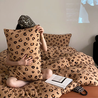 Housse de couette moderne en tricot imprimé léopard, taille Queen, en coton à fibres longues, écologique, 100 fils/cm², avec fermeture éclair et attaches