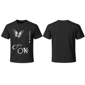 Camiseta Lisa de Algodón con Estampado de Mariposa, Color Sólido, Estilo Cuadrado, Fácil Cuidado, para Adultos, Negra, para Pedidos al por Mayor - Product Image 1
