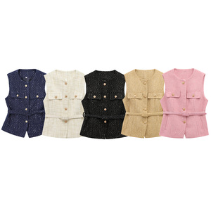 Chaleco Texturizado con Cuentas y Cinturón, Diseño Nuevo de Primavera y Otoño para Mujer, a la Moda - Product Image 1