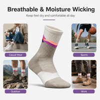 Chaussettes de randonnée respirantes à séchage rapide pour adultes - Spandex/Nylon/Coton, tricot mélange, motif géométrique, blanc/marron, saison printemps