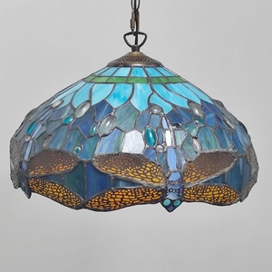 Lámpara Colgante de Vitral Estilo Tiffany LongHuiJing de 16 Pulgadas, Lámpara de Techo de Vitral con Libélula Azul - Product Image 3