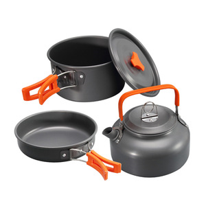 Ensemble de cuisine de camping en aluminium, vaisselle portable d'extérieur, kit de cuisson, poêle, bol, bouilloire, équipement de randonnée, barbecue, pique-nique - Product Image 2