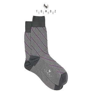 Chaussettes habillées personnalisées pour hommes, luxe, coton mercerisé 240N, motif rayé gris jacquard, antibactériennes, pour affaires, marque privée - Product Image 2