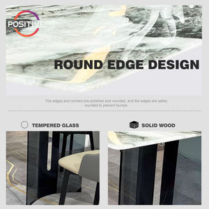 Mesa de comedor de mármol minimalista italiana para Villa, mesa de comedor Rectangular con patas de vidrio templado de gama alta, - Product Image 3