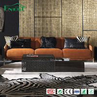 Canapé d'angle de luxe en velours orange brûlé 3+2+1 places, fauteuil d'appoint italien, meuble TV moderne pour ensemble de mobilier de salon de villa