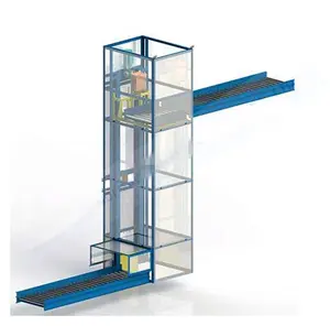 Mesin lift pengangkat wadah karton konveyor lift berkelanjutan vertikal, konveyor pengangkat karton vertikal