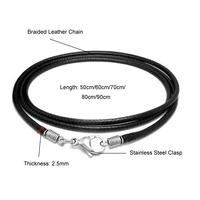 Chaîne de collier en cuir tressé noir simple personnalisé avec fermoir en acier