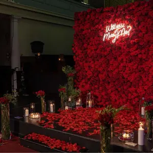 Oggetti di scena per matrimoni in affitto congratulazioni palloncini rosa rossa muro di fiori 8ft * 8ft pannello da parete panno posteriore per matrimoni
