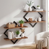 Étagère murale en fer forgé en forme de diamant, idéale pour le rangement dans les cuisines, les salons, les entrées, etc.