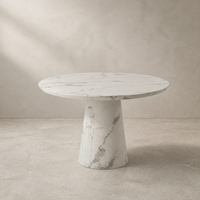 Table à manger ronde moderne en pierre, piétement unique, finition mate, 4 places, personnalisable, durable et facile à nettoyer pour les salles à manger d'hôtel