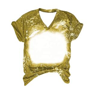 Camisetas con efecto blanqueado de estilo europeo, diseño personalizable DIY, camisetas en blanco para sublimación con cuello en V, camiseta con efecto blanqueado - Product Image 3