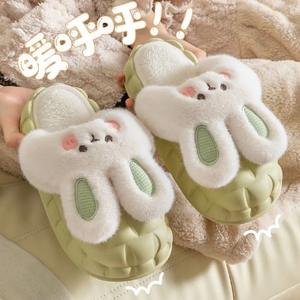 Chaussons antidérapants pour femmes tendance pour l'hiver, en coton, chaussons kawaii en forme de lapin, nouveaux chaussons à semelle épaisse - Product Image 4