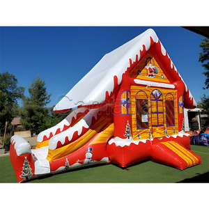 Château gonflable de Noë<span class=keywords><strong>l</strong></span>, château gonflable à thème de Noë<span class=keywords><strong>l</strong></span>, combo toboggan et trampoline pour fête avec motif Bonhomme en pain d'épices - Product Image 1