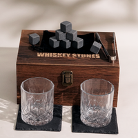 Pierres à whisky réutilisables en granit pour refroidir les boissons (whisky, bière, vin) avec boîte de rangement pratique – Ensemble de pierres à whisky carrées